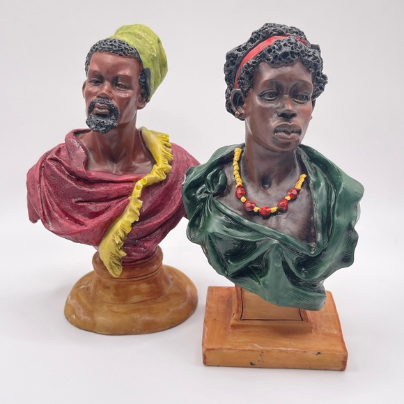 hand-painted African woman and man bust statue figurines made of resin
